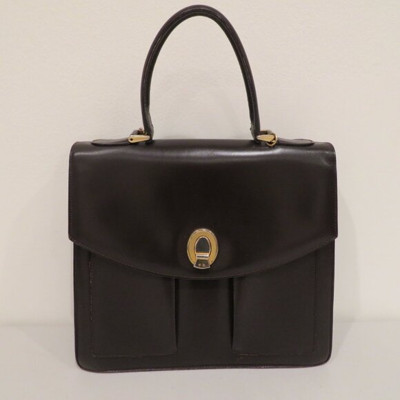 Vintage Handheld Satchel Wilkes Bashford Dark Brown Leather Purse Bag Top Handle - Picture 13 of 16